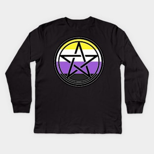 Large Print Pentacle LGBT Flag Nonbinary Kids Long Sleeve T-Shirt